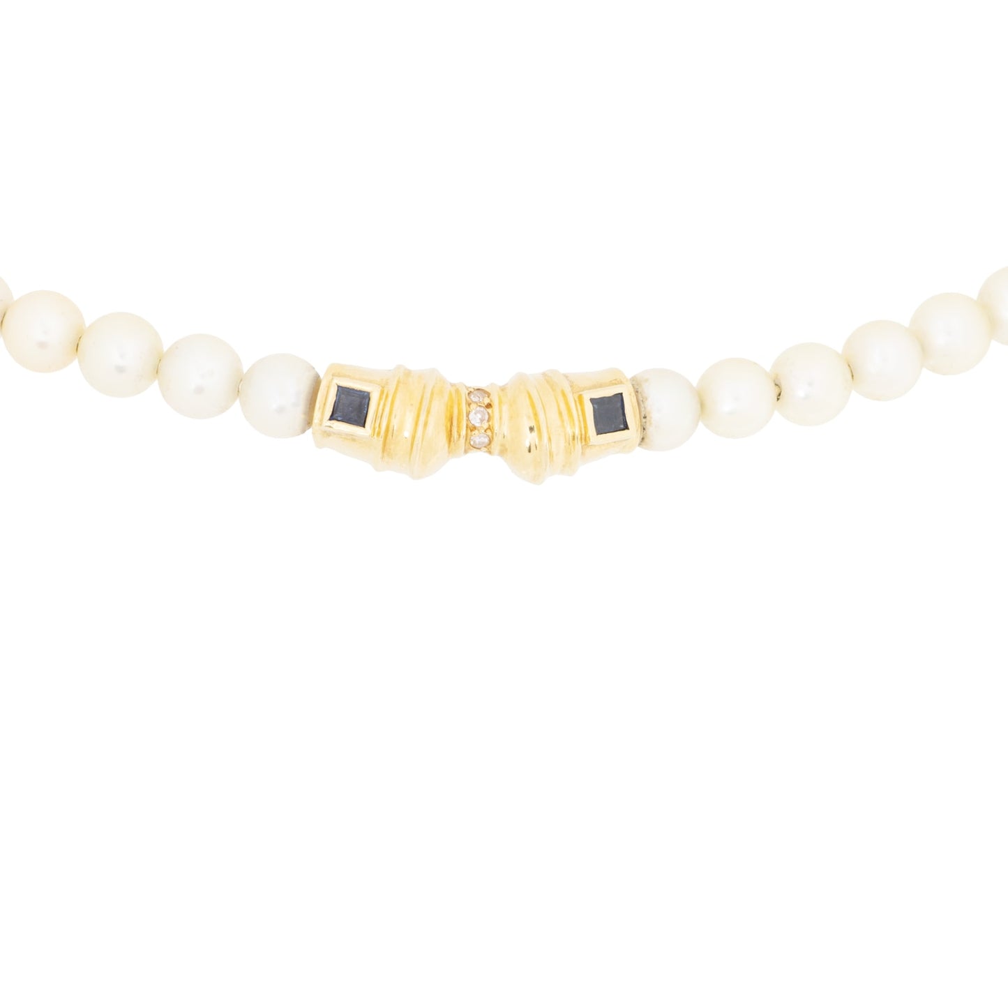 Colar choker pérolas com diamantes e safiras em ouro