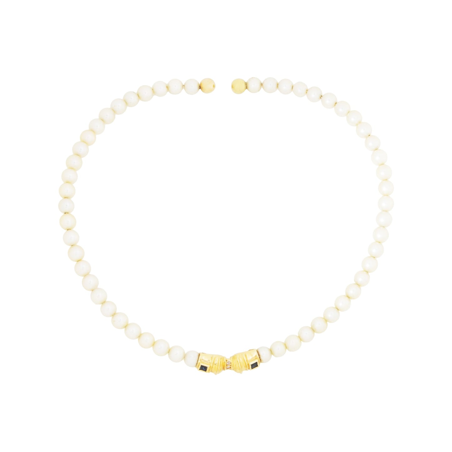 Colar choker pérolas com diamantes e safiras em ouro