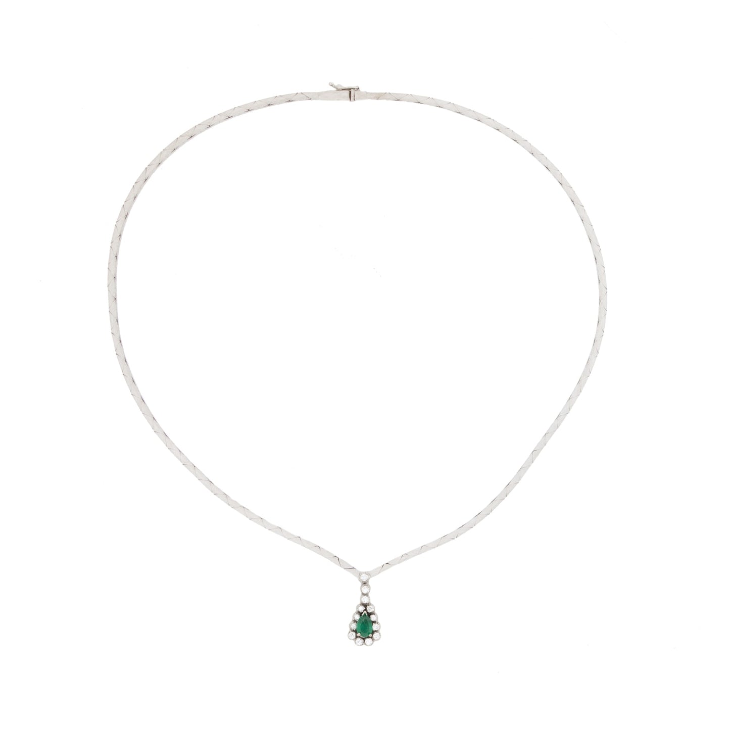 Colar gota com 0,52 ct de diamantes e esmeralda em ouro