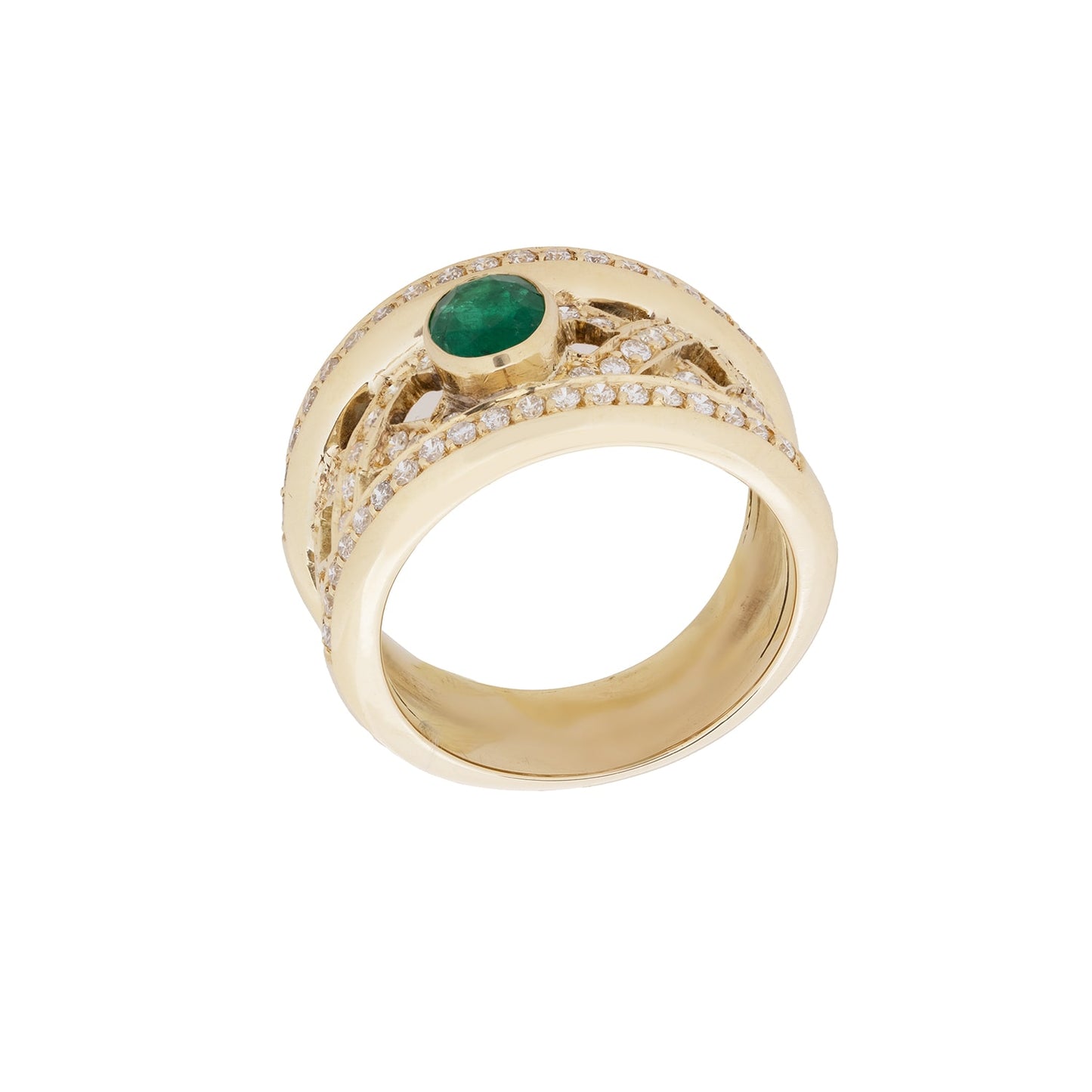 Anel com esmeralda e 0,75 ct de diamantes em ouro