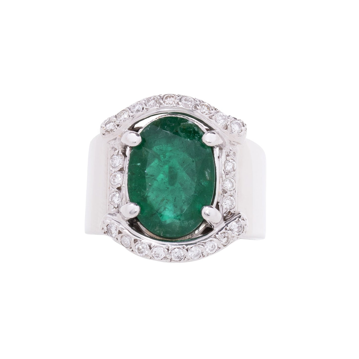 Anel design com 0,48 ct de diamantes e esmeraldas em ouro