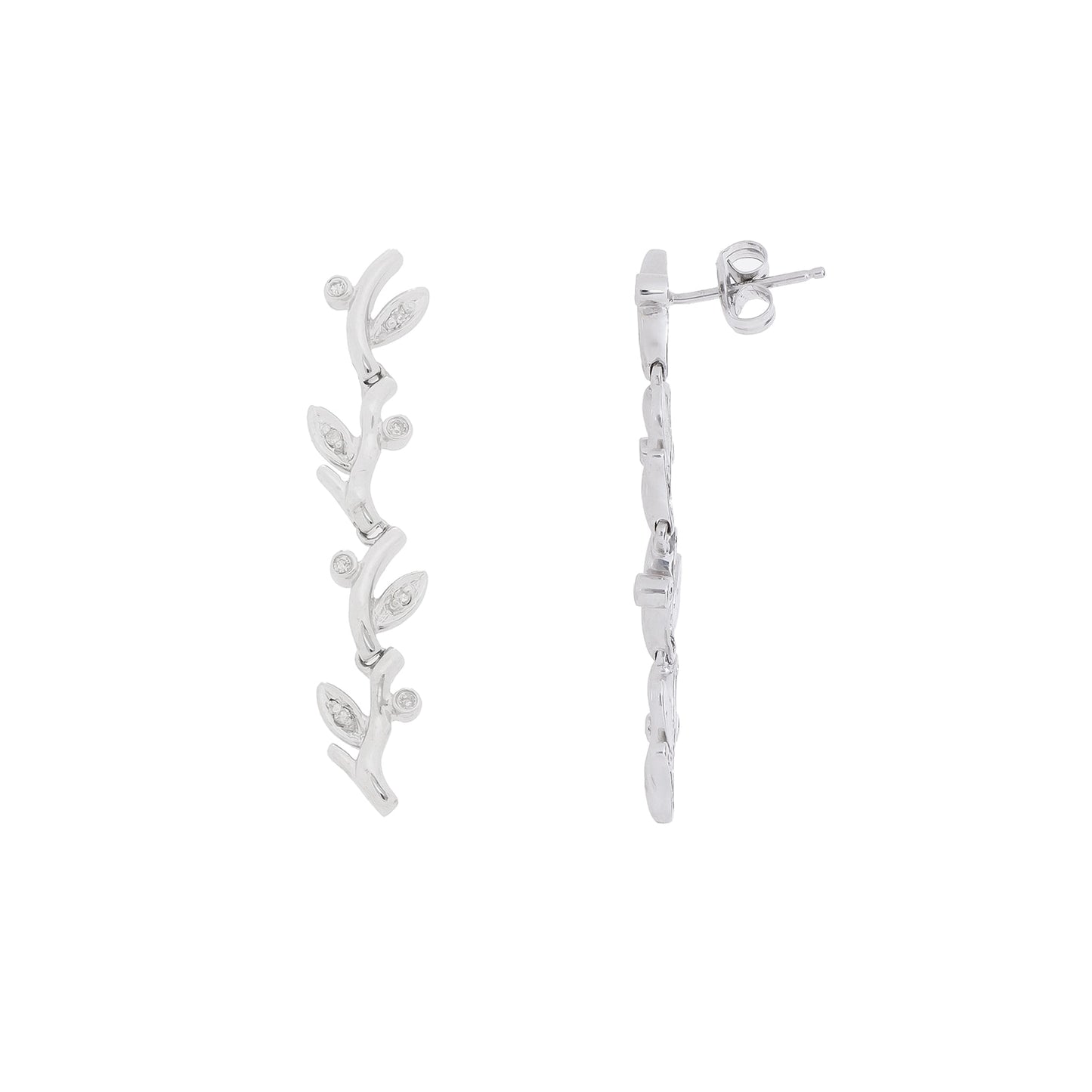 Brinco pêndulo folhas com 0,16 ct de diamantes em ouro