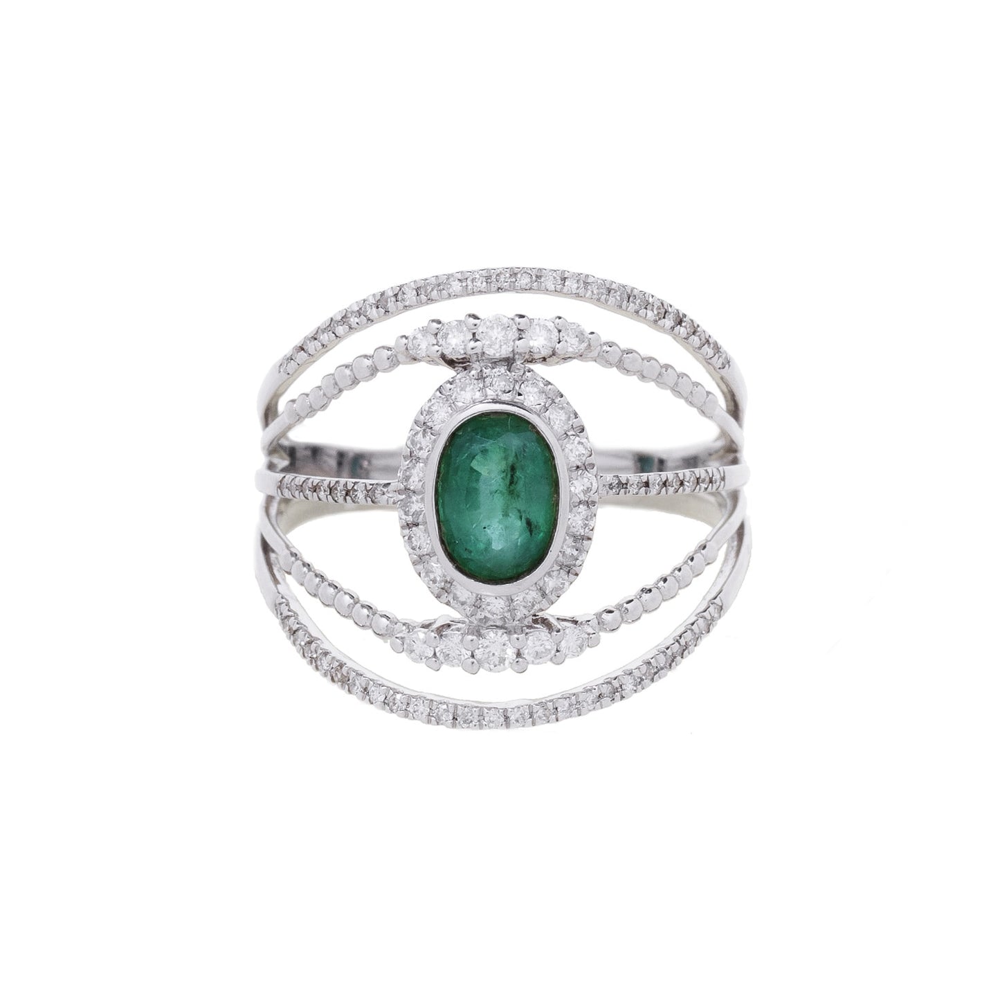 Anel aros com esmeralda e 0,42 ct de diamantes em ouro