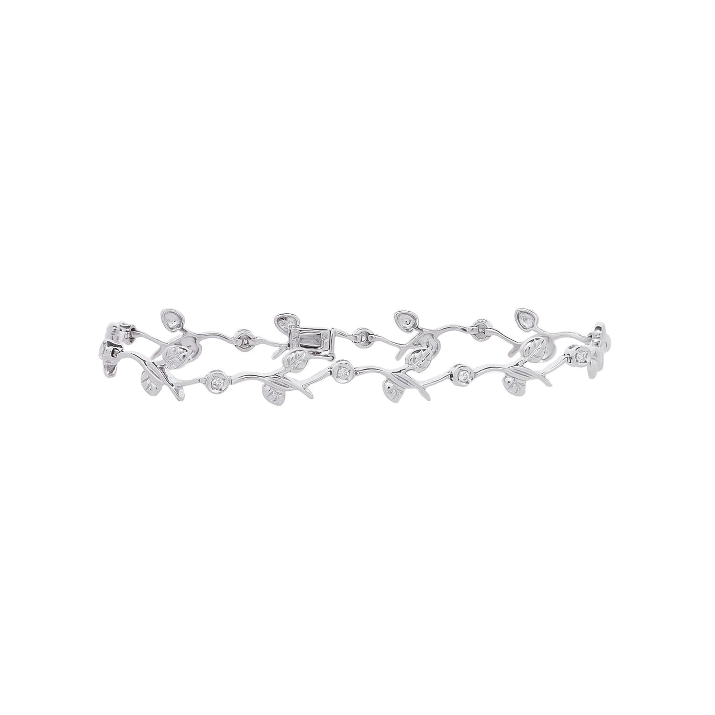 Pulseira articulada folhas com 0,20 ct de diamantes em ouro