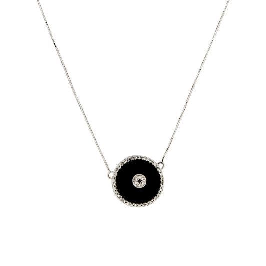 Colar berloque com ônix e 0,22 ct de diamantes em ouro