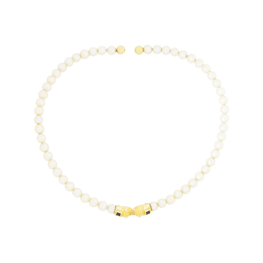 Colar choker pérolas com diamantes e safiras em ouro