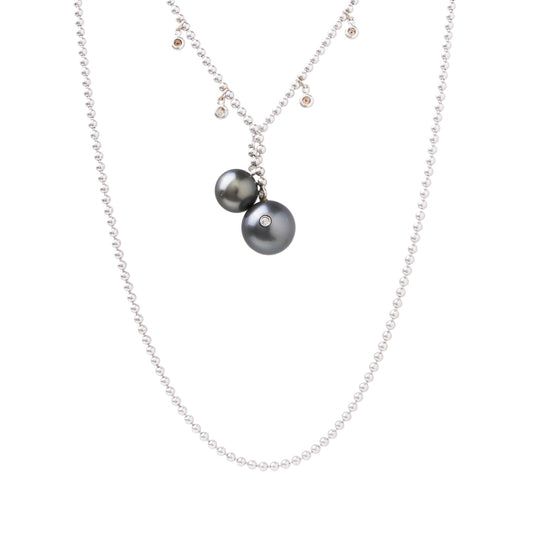 Colar longo aberto com 0,34 ct de diamantes em ouro