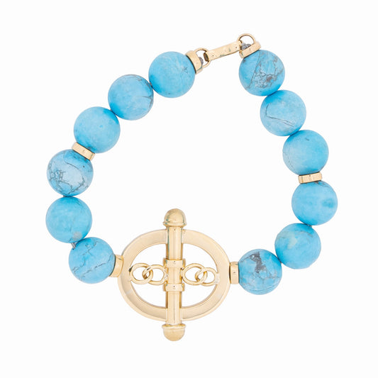 Pulseira pedraria com Howlita turquesa em ouro