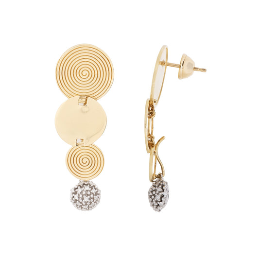 Brinco pêndulo círculos com 0,17 ct de diamantes em ouro bicolor