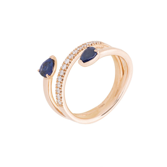 Anel design com 0,15 ct de diamantes e safira em ouro