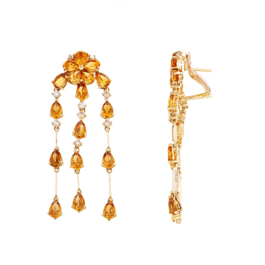 Brinco cascata com 0,54 ct de diamantes e citrino em ouro