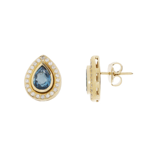 Brinco pedraria com topázio azul e 0,44 ct de diamantes em ouro