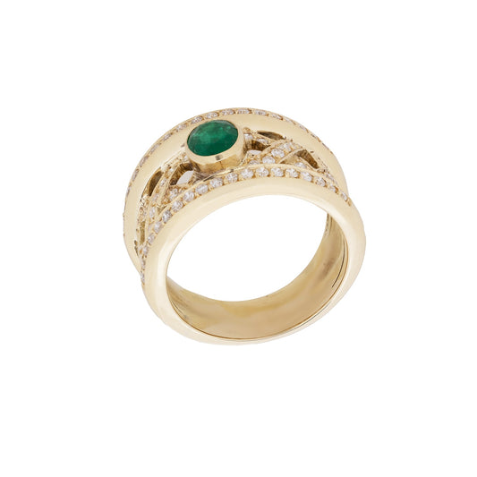 Anel com esmeralda e 0,75 ct de diamantes em ouro