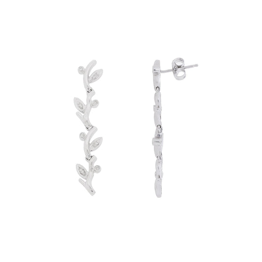 Brinco pêndulo folhas com 0,16 ct de diamantes em ouro