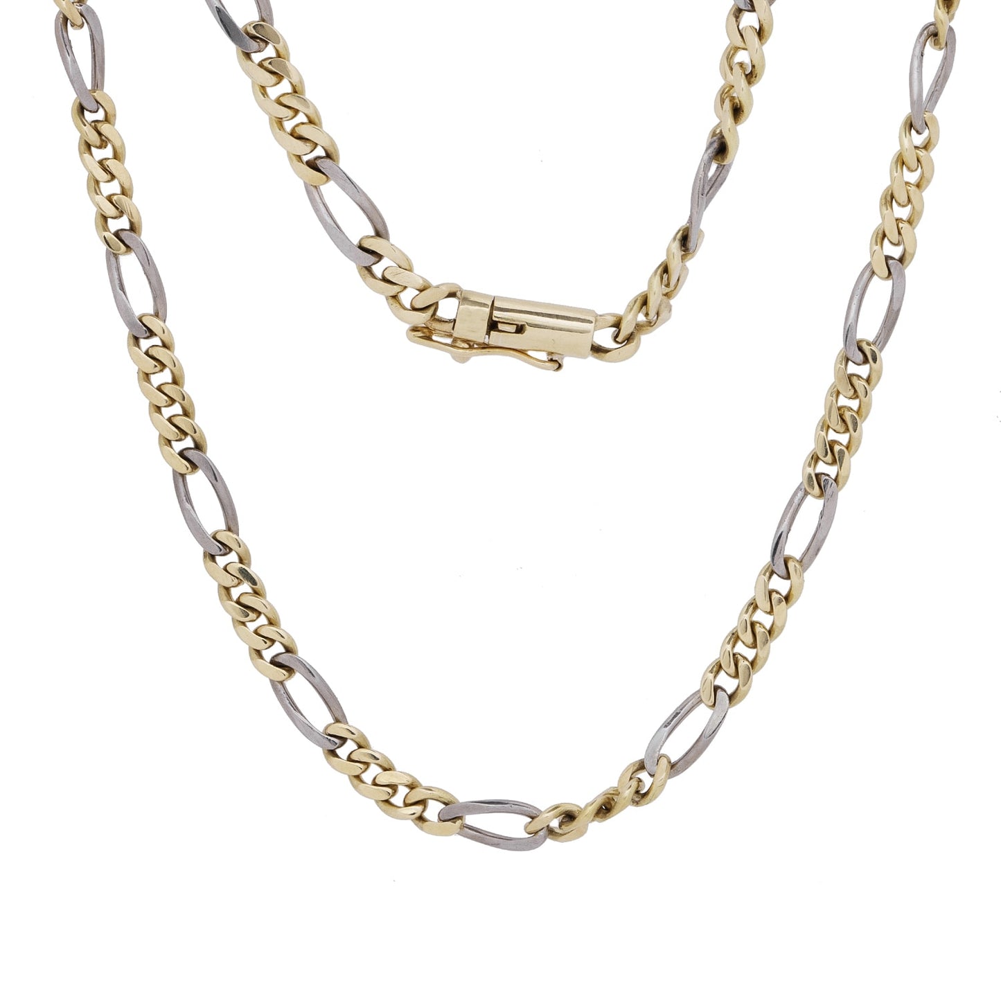 Corrente masculina com elos fígaro em ouro bicolor