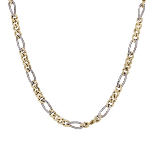 Corrente masculina com elos fígaro em ouro bicolor