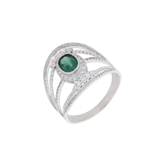 Anel aros com esmeralda e 0,42 ct de diamantes em ouro