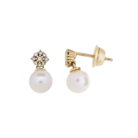 Brinco pérola com 0,10 ct de diamantes em ouro