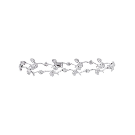 Pulseira articulada folhas com 0,20 ct de diamantes em ouro