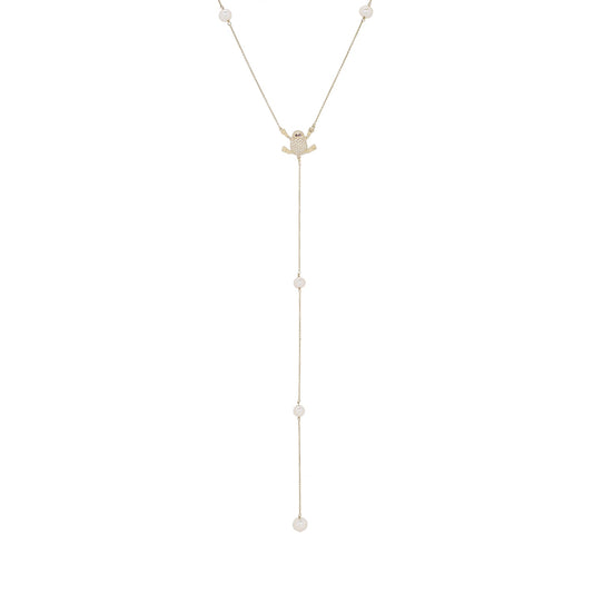 Colar longo com rubis, pérolas e 0,50 ct de diamantes em ouro